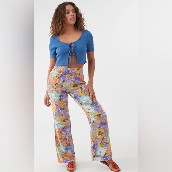 🔆O’Neill🔆 JOHNNY SAMI FLORAL BEACH PANTS WIDE LEG Elastic waist vacation - Picture 4 of 16